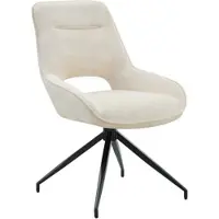 OKWISH Eetkamerstoel 360° Draaibaar - Set Van 2 Met Armleuningen - Voor Moderne Eethoek - Stof En Metaal - Beige Zwart