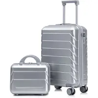 MODFU Koffer Set 2-delig – 19 inch + 14 inch – Harde koffer met 360° wielen & cijferslot – Waterbestendige reiskoffer voor vliegtuig & vakantie – Zilver