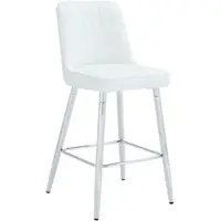 OKWISH Barkrukken 100 Cm – Set Van 2 Met Rugleuning En Voetsteun – Voor Keukenbar En Hoge Tafel – Pu Leer En Metaal – Wit Zilver