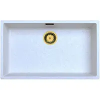 Pure.Sink Zand Wit Grote Spoelbak 70x40 cm Onderbouw, Opbouw met Gouden Plug 1208970527