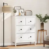 MODFU - Ladekast - 4 Lades En Anti-Kantelbanden - Modern - Voor Slaapkamer - Spaanplaat - Wit - 74 x 35 x 97 cm