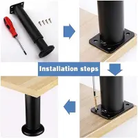 Famanu Meubelpoten, set van 4 stuks, 18 cm - 30 cm, verstelbaar, staal, bedpoten, vervangende steunpoten, tafelpoten, met 18 schroeven en 1 schroevendraaier, voor bank, bed, nachtkastje, kast, zwart