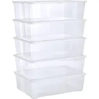 Famanu - Opbergboxen 5 x 25 L groot met deksel transparant – transparante boxen stapelbaar met ventilatie