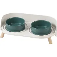 Famanu - Kattenvoerbakset, kattenbak, verhoogd keramiek, dubbele kattenbakken met antislip standaard en spatbescherming, voerbak, waterbak, set voor katten, puppy's en kleine honden, 2 x 480 ml