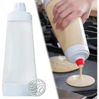 Famanu - Pancake Mixer Fles en Deegdispenser, knijpfles met deksel en maatschaal, voor pannenkoeken, poffertjes, crêpes en wafels, snel mengen en doseren
