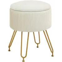HOMCOM -Sitzhocker-Polyester, Stahl-Ø40 x 48H cm-Cremeweiß