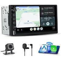 Junsun 7 inch 2DIN Autoradio met Draadloze Carplay & Android Auto - IPS Scherm (1024x600) + Achteruitrijcamera + Bedieningsknop + Installatieset + Microfoon + USB + FM Radio