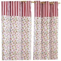 Homescapes gordijnen met oogjes uil rood roze wit set van 2 100% katoen, 182 x 137 cm