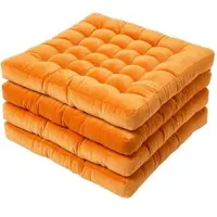 Homescapes stoelkussens – set van 4 zitkussens – fluweel – oranje – 40x40 cm – met lint – voor eetkamer & buitengebruik