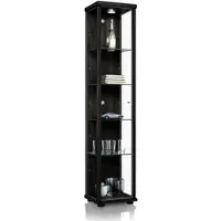 K-Möbel Vitrinekast met glas staand met 1 deur, 4 in hoogte verstelbare glasplanken - Vitrinekast met led verlichting - 176x37x33 cm - Zwart