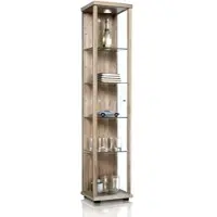 K-Möbel Vitrinekast met glas staand met 1 deur, 4 in hoogte verstelbare glasplanken - Vitrinekast met led verlichting - 176x37x33 cm - Sonoma eiken