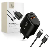 Tech-Protect GaN 45 Watt USB-C Oplader Met USB-C Kabel Zwart