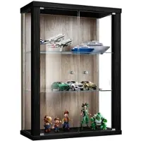 K-Möbel Vitrinekast hangend met 2 deuren & 2 in hoogte verstelbare glasplanken - 80x60x25 cm - Zwart