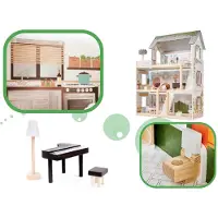 AGA Zeer luxe XL houten poppenhuis met meubels 78 cm boho stijl Met LED verlichting