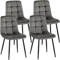 CLP Set van 4 eetkamerstoelen Antibes, met fluwele bekleding, gestoffeerde rugleuningen, geschikt tot 150 kg, donkergrijs