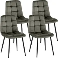 CLP Antibes Set van 4 Eetkamerstoelen - Zonder armleuning - Metaal frame - Velvet - Fluweel/antraciet