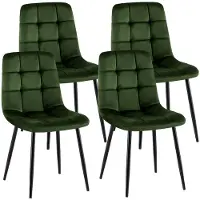 CLP Antibes Set van 4 Eetkamerstoelen - Zonder armleuning - Metaal frame - Velvet - Fluweel/groen