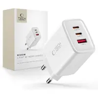 Tech-Protect NCA65W-GAN netwerklader met 3 aansluitingen, PD 65W / QC3.0, wit