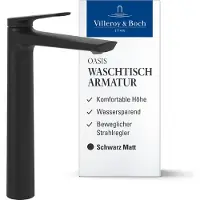Villeroy & Boch Oasis verhoogde wastafelmengkraan, waterbesparend, mat zwart, 245mm