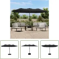 The Living Store Parasol Dubbel - Zwart en Donkergrijs - 449 x 265 x 245 cm - UV-beschermend - Sterk Frame