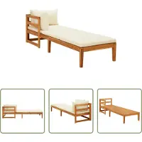 The Living Store Lounge Stoel - Ligstoel - Ligstoel met 1 armleuning massief acaciahout crèmewit - Tuinstoelen - Acacia Hout - Outdoor Furniture