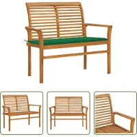 The Living Store De Living Store tuinbank met groene kussen, 112 cm, massief teakhout