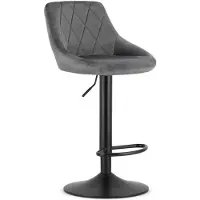Leobert Barkruk AREX - Velvet Grijs, Mat Zwarte Basis, Rugleuning, Modern Design, Hoogte Verstelbaar, 360° Draaibaar, Max. 120 kg