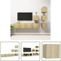 The Living Store TV-meubelset Sonoma Eiken - Hangende spaanplaten kasten - Verschillende maten - Eenvoudig te reinigen - Montage vereist - Inclusief 4x 30.5x30x30cm - 2x 80x30x30cm -
