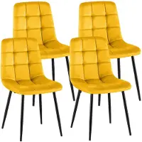 CLP Antibes Set van 4 Eetkamerstoelen - Zonder armleuning - Metaal frame - Velvet - Fluweel/geel