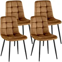 CLP Antibes Set van 4 Eetkamerstoelen - Zonder armleuning - Metaal frame - Velvet - Fluweel/bruin