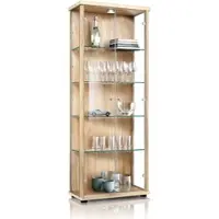 K-Möbel Vitrinekast met glas staand met 2 deuren, 4 in hoogte verstelbare glasplanken - Vitrinekast met led verlichting - 176x67x33 cm - Beukenhoutkleur