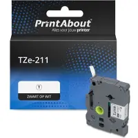 PrintAbout Tape TZe-211 Zwart op wit (6 mm) geschikt voor Brother