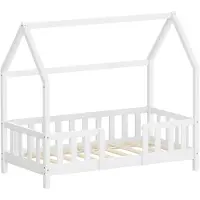 ML-Design Kinderbed Huisbed 70x140 cm van grenenhout Wit met beschermdak en lattenbodem Houten bed