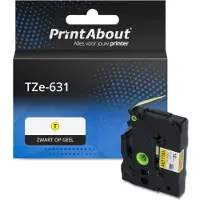 PrintAbout Tape TZe-631 Zwart op geel (12 mm) geschikt voor Brother