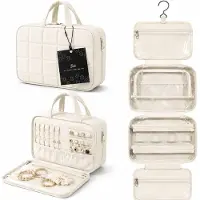 BOTC Toilettas met sieradenorganizer - Hangende reistas voor toiletartikelen - Puffy Makeup Cosmetische tasorganizer - Beige - M
