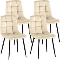 CLP Set van 4 eetkamerstoelen Antibes, met fluwele bekleding, gestoffeerde rugleuningen, geschikt tot 150 kg, crèmekleurig