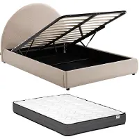 Vente-unique Bed met opbergruimte fluweel beige 140 x 190 cm