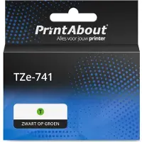 PrintAbout Tape TZe-741 Zwart op groen (18 mm) geschikt voor Brother