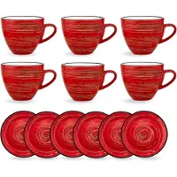Wilmax Rood Porseleinen Kop & Schotel (6x) WL-669236/AB6