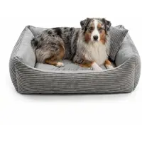 4L Textil Molly Boho hondenbed van corduroy, hondenmand, voor grote honden, hondenkussen, wollige hondenmand, hondensofa, 100 x 80 cm, grijs