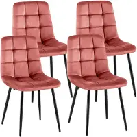 CLP Antibes Set van 4 Eetkamerstoelen - Zonder armleuning - Metaal frame - Velvet - Fluweel/roze