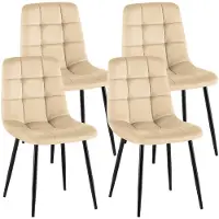 CLP Antibes Set van 4 Eetkamerstoelen - Zonder armleuning - Metaal frame - Velvet - Fluweel/creme