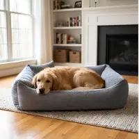 4L Textil Teo behaaglijk hondenbed, hoes afneembaar en wasbaar, voor middelgrote honden, hondenkussen, wollige hondenmand, hondenbank, 100 x 80 cm, Donkergrijs