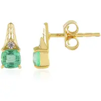 Cavill - 925 Sterling Zilver Oorbellen - Colombiaanse Smaragden 0,507 ct Kussen - 18K Goud Verguld - Zirkonia Accent - Elegante Luxe Dames Sieraden