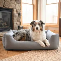 4L Textil Mario L Orthopedisch hondenbed van kunstleer, hondenmand, kunstleer, middelgrote honden, traagschuim, visco, waterafstotend, duurzaam, comfortabel (100 x 70 x 25 cm, grijs)