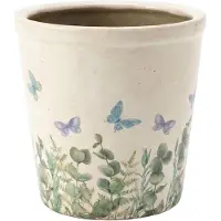 Clayre & Eef Keramiek Bloempot voor Binnen – Blauw Vlinder – Rustieke Pot – Ø 15 cm – Vlindermotief