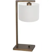 Steinhauer Bronzen tafellamp Stang 4902BR met grof wit linnen kap