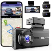 AZDome Dashcam M580 Pro 5K 3CH Wifi Auto Video Recorder 64gb + Interieur en Achter Camera Zwart