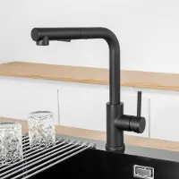 CECIPA MAX Uittrekbare Keukenkraan - Drieweg Mengkraan L-Vorm - Handdouche met 40cm Bereik - Zwart