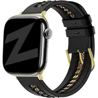 Bandz Leren 'Chains' bandje geschikt voor geschikt voor Apple Watch 1/2/3/4/5/6/7/8/9/10/11/SE/SE2/SE3 - Maat: 38/40/41/42mm - Zwart